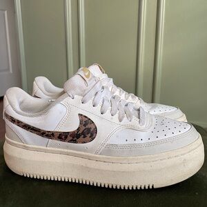 Nike Court Vision Alta Platform Sneakers White Leopard Swoosh Women’s 8.5